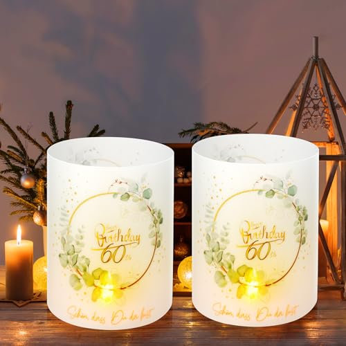URAQT 12 Windlicht Tischdeko 60 Geburtstag, Happy Birthday Tischdeko, Weihnachten Deko für Mann Frau, Geeignet für Party Gartenfeste Teelichter oder Kerzen