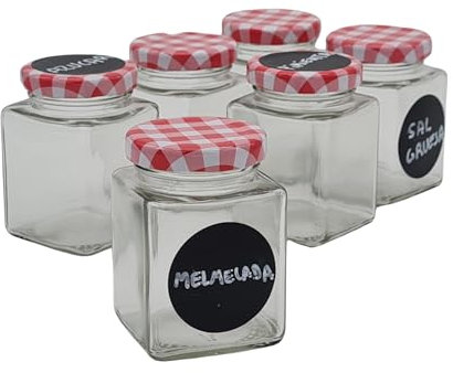 Tarros pequeños herméticos de cristal juego de 6 ud. Botes herméticos cristal de 120 ml, botes especias. Frascos de vidrio con tapa, tarros para chuches