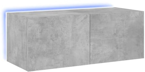 vidaXL LED Wall Cabinet - Contemporary Floating TV Unit/Wall Cabinet in Concrete Grey - Engineered Wood Construction - Ample Storage Space - 80x35x31 cm