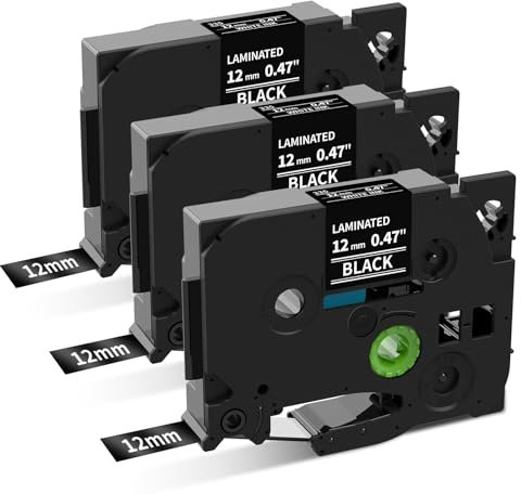 COLORWING TZe-335 kompatibel für Brother P-Touch Schriftband 12mm TZ Tape Weiß auf Schwarz TZe335 Laminiertes Bänder, für Brother Ptouch CUBE Plus H107B H105 H110 P300BT D400 E100, 12mm x 8m, 3er