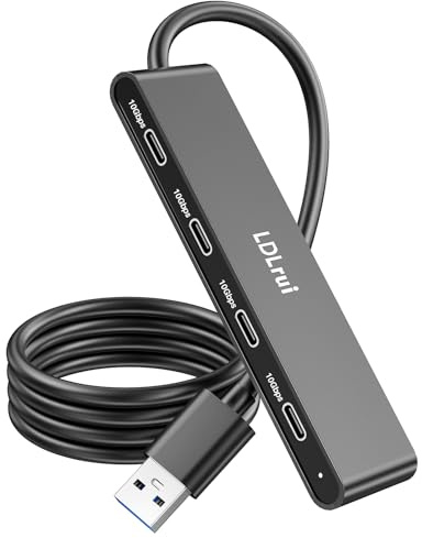 LDLrui USB Hub für PC,10Gbps Hochgeschwindigkeitsübertragung USB A zu USB C Hub mit langem Kabel(1.2M)，USB Splitter mit 4 USB-C 3.2 Port für Mac Pro,Dell OptiPlex,Skytech Gaming,HP,Lenovo