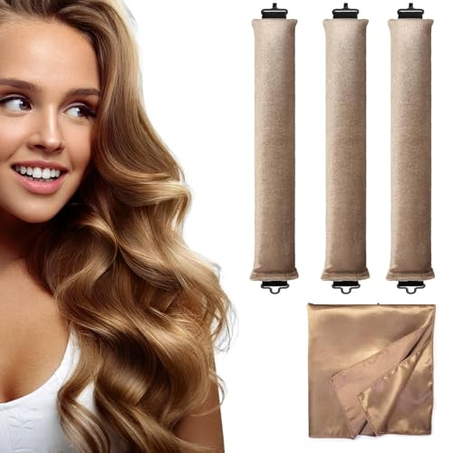 Dunjot Heatless Curling Rod Stirnband, keine Hitze, Curling Stirnband für langes Haar und kurzes Haar, über Nacht hitzeloses Locken Stirnband (Khaki)