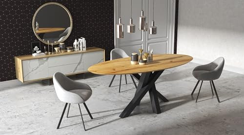 Design Esstisch MNE-1 Eiche Natur - Schwarz matt Echtholzfurnier Tisch Esszimmer, Maße:100x200 cm