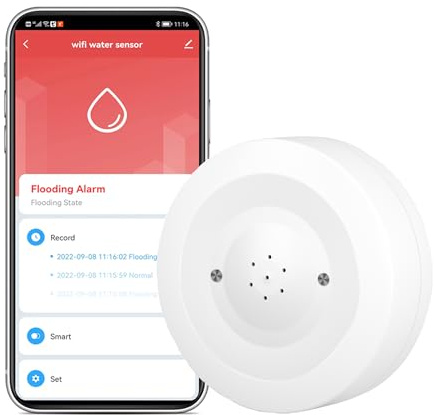 【WiFi Wasser Ieak Detektor】Smart Water Ieak Sensor mit 80dB Alarm und App-Benachrichtigungen, kabelloser Wassersensor mit APP-Fernbedienung, Wasseralarm für Zuhause, Wäsche, Küche, Keller