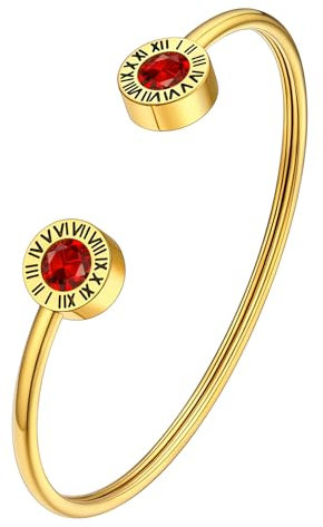 Supcare Mädchen Offene Armband Gold Verstellbar Armbänder mit Römischen Ziffern Geburtsstein Gold Armband July Rubin Armreifen Edelstahl Rock Armkette Armschmuck Armbändchen Modeschmuck für Liebhaber