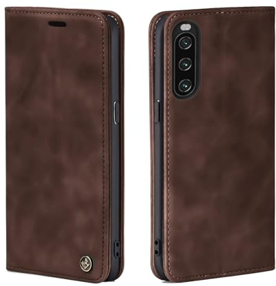LBH Handyhülle für Sony Xperia 10 IV in Dunkelbraun mit Karten- und Geldfach Smartphone Hülle mit Standfunktion Flip Case Schutzhülle Magnetverschluss Vintage