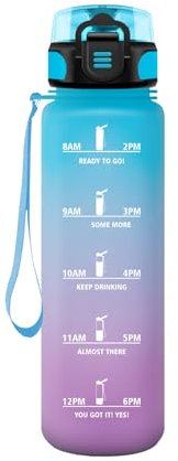 HoneyHolly Botella Agua, Motivacional 1 Litro, Botella Agua Gimnasio, Marcador de Tiempo, Cantimplora, Prueba de Fugas, Botella de Agua, Reutilizable, Botella Gym, para Escuela Camping Randonnée