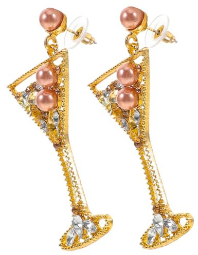 BESTYASH Elegante Damen Ohrringe Mit Weinglas-anhänger Champagnerfarbene Imitationsperlen Und Funkelnde Strasssteine Leichter Schmuck Für Festtage Partys Und Alltagsmode Dekorative Ohrsteck