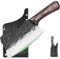 FULLHI Coltello da macellaio pesante Mannaia per carne Coltello da chef con guaine 2pcs in acciaio ad alto tenore di carbonio Taglio di carne per la casa, campeggio, barbecue (Marrone, 19.5cm)
