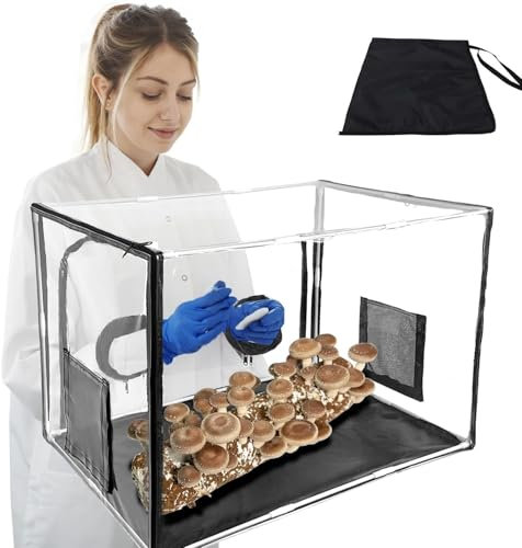 Still Air Box per Funghi,Kit Coltivazione Funghi Con 2 Porte A Braccio Scatola D'aria,Kit Portatile per La Coltivazione di Funghi in PVC Per Spore Coltivazione Versatile Forniture Orticole