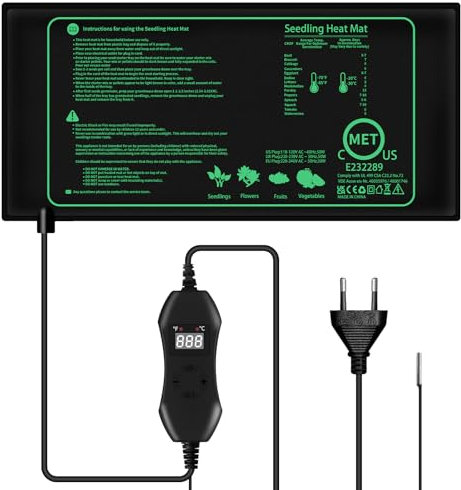 Exsivemy Tapis chauffant pour semis, durable et imperméable pour plantes avec thermostat numérique, propagateur chauffant, tapis chauffant pour plantes, semis, reptiles, 25,4 x 52,7 cm (noir A)