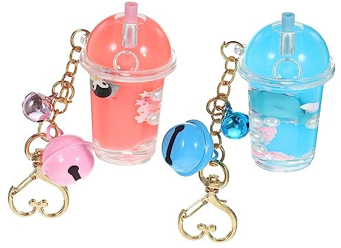 LIFKOME 4pcs Cute Keychain Milk Bottle Shape Keyring Holder Bell Decor for Bag Backpack School Bag