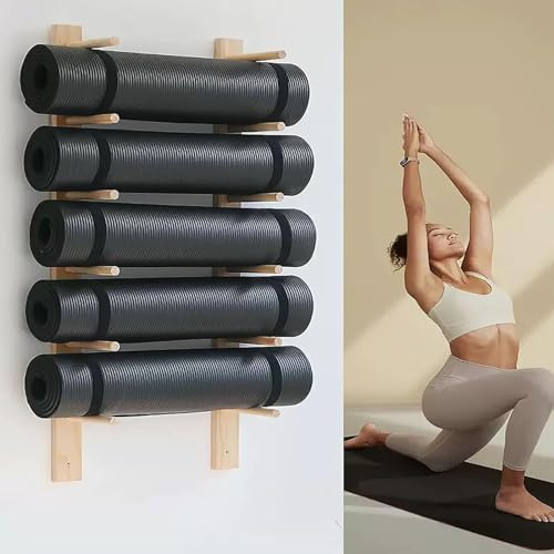 Miuxe Yoga-Matte Aufbewahrungsregal Wandmontiert, 2-9 Schicht Hölzerne Yoga-Matte Lagerung Rack Wand Montiert, Große Gym Organisation Schwimmende Regal Für Schaumstoff-Rolle