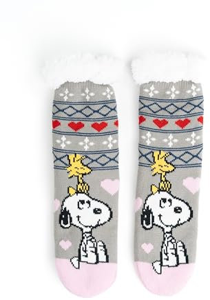 United Labels The Peanuts Snoopy Kuschelsocken für Damen, Grau, 39-42, flauschige Stoppersocken, Wintersocken, warme Socken, Hüttensocken