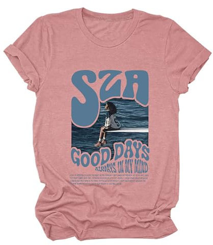 Verano Sza Good Days Camiseta Mujer Always IN MY Mind Tendencia Moda Manga Corta Algodón (Rose Gold,4XL)