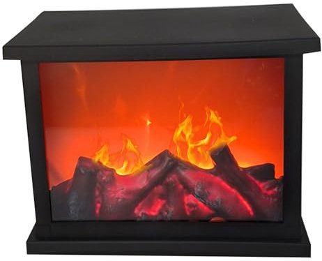 Chimenea Falsa con Farol 10, 9 x 5, 8 x 8, 4 Pulgadas Chimenea LED sin Llama Funciona con Pilas y USB simulación de de Escritorio Mini portátil Estilo 2