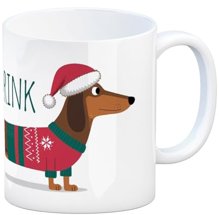 speecheese Weihnachts-Dackel LONGDRINK Kaffeebecher Mit festlicher Weihnachts-Dackel Illustration Hund mit Weihnachtsmütze Pullover auf weißem Kaffeebecher