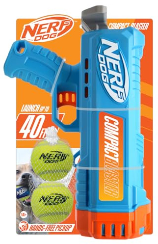 Nerf Dog Compact Ball Blaster Gift Set, Includes 2.5-Inch Non-Squeaker Tennis Balls, Light Blue/Orange/Gray (2-Pack)