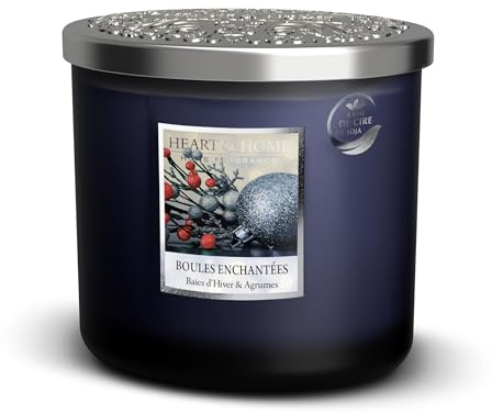 HEART & HOME – Duftkerze auf Basis von natürlichem Sojawachs für Zuhause – Ellipse mit 2 Dochten – verzauberte Kugeln – Brenndauer 40 Stunden – Geschenk, Dekoration und Duft für Zuhause