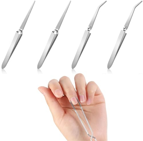 Yuiturt Set di 4 pinzette con chiusura a croce, pinzette a croce, pinzette per unghie, pinze in acciaio inox curvate e dritte, dritte e angolate per fai da te, manicure, artigianato, creazione di