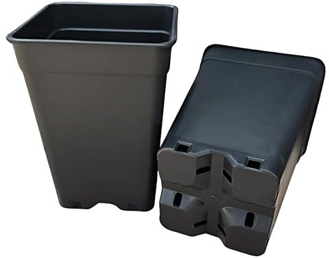 Growcery Heavy Duty Square Plastic Plant Pots - Extra Thick Sturdy Black Nursery Containers for Indoor Outdoor Gardening, Available in 0.5L, 1L, 2L, 3.5L, 5L, 6.5L, 7L, 11L, 14L, 18L & 25L (5, 2L)