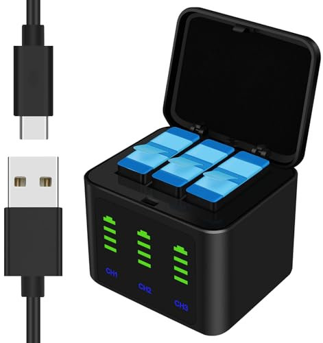 PASUKTER 2000mah Battery for Gopro Hero 12 11 10 9 battery,Battery Charger Kit for GoPro Hero 12 11 10 9 Charging Storage Box Suit[3 Packs Batties+1 Charging Box]