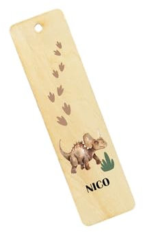 minimutz Lesezeichen Dino Kinder, Personalisiert mit Name, Jungen Buchzeichen mit buntem Aufdruck, Geschenk Leseratten Dinosaurier Triceratops