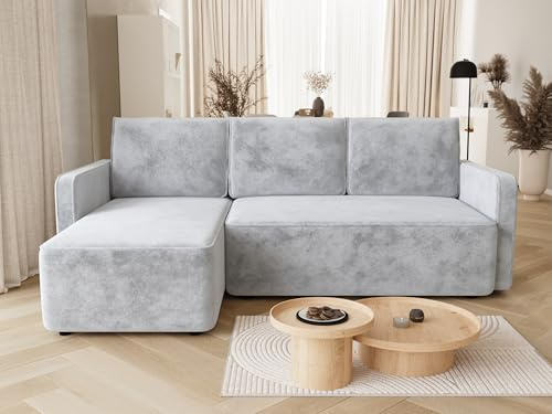 BROMARKT Sofa mit Schlaffunktion Ecksofa L-Form mit Bettkasten Couch Samt Schlafsofa mit Relaxfunktion QULIO 3 sitzer 220x149x85 cm Hellgrau