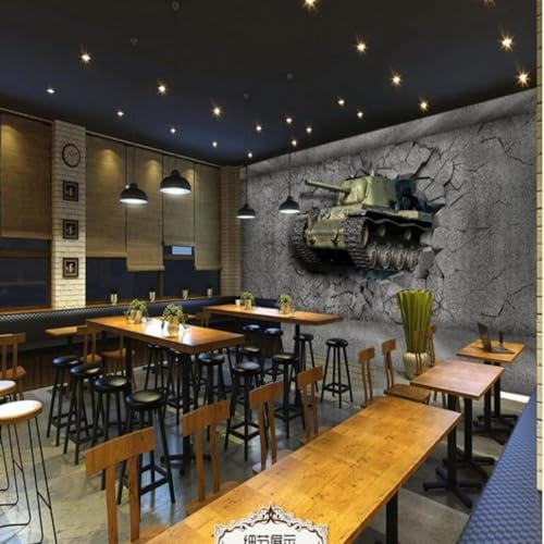 Kreative Vintage Kunst Panzer Wandbrecher 3D Tapeten Tapete Luxus Home Esszimmer Fototapete Effekt Wohnzimmer Schlafzimmer Kinderzimmer-200cm×140cm