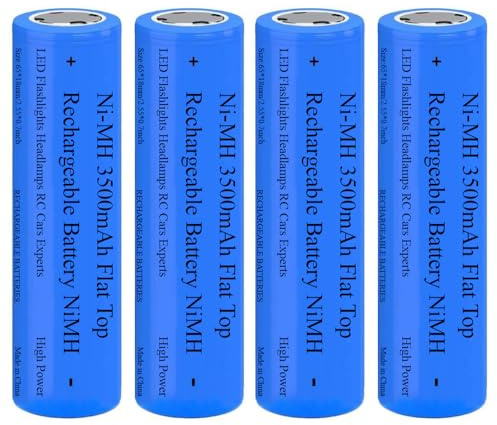 4 Pezzi 3500 mAh Batteria Ricaricabile, Flat Top NiMH Batterie, Cima Piatta Alta Capacità Batterie Ricaricabili per Fotocamera/Piccolo Ventilatore/LED Lampada Frontale/Luci Solari, Blu