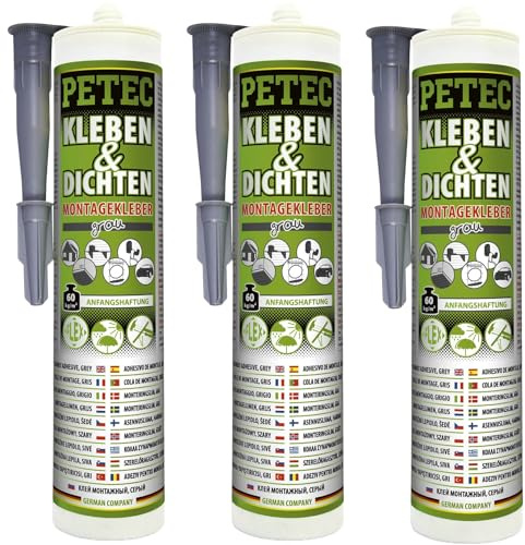 PETEC 3x 94629 Glas-Metall-Klebstoff (290 ml) | 3x 94629, Montagekleber Kleben & Dichten, grau der Alleskönner