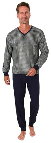 Normann Herren Schlafanzug Langarm Pyjama mit Bündchen in eleganter Optik mit V-Hals