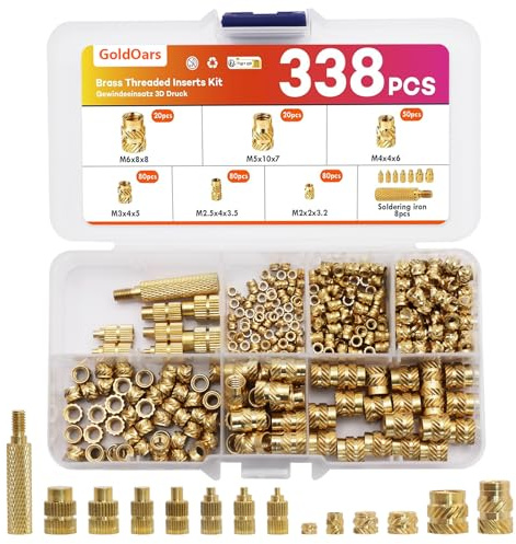 GoldOars 338PCS Threaded Inserts for Plastic Heat Inserts | M2 M2.5 M3 M4 M5 M6 Printing Brass Nuts with Heat Set Insert Tips for 3D Printing Components