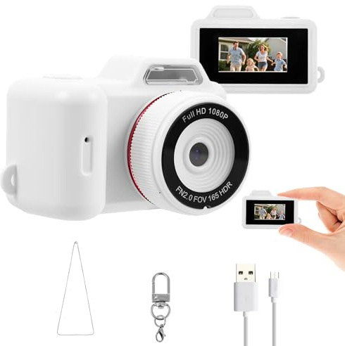 BAODBF Mini Kamera Schlüsselanhänger,1080P FHD Keychain Camera,Mini Digitalkamera Retro Kamera mit 0,96 Zoll Farbbildschirm,Minikamera Geschenk für Kinder Teenager Anfänger(weiß)