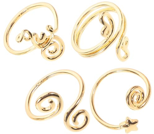 4 Stück Verstellbare Zehenringe für Damen, Goldene Fußringe mit Zirkonia | Messing, Offenes Design, Einfaches Anlegen, Leicht Anpassbar, für Nackte Zehen am Strand oder Pool im Sommer