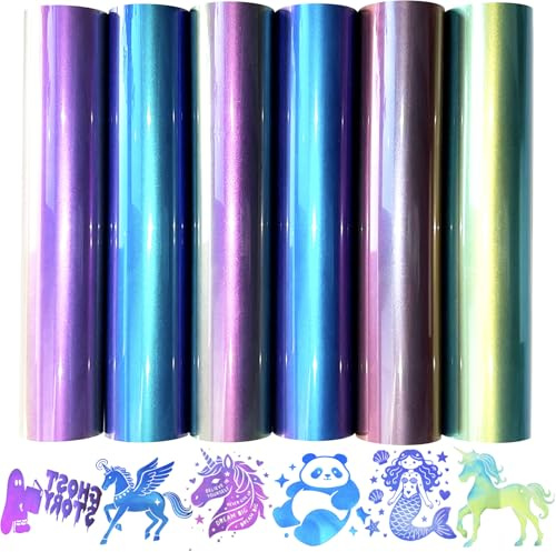 Chameleon Heat Transfer Vinyl 6 Sheets HTV Vinyl Chameleon Vinyl Iron on Vinyl for T-Shirts DIY Design, Silhouette Cameo & Heat Press Machin