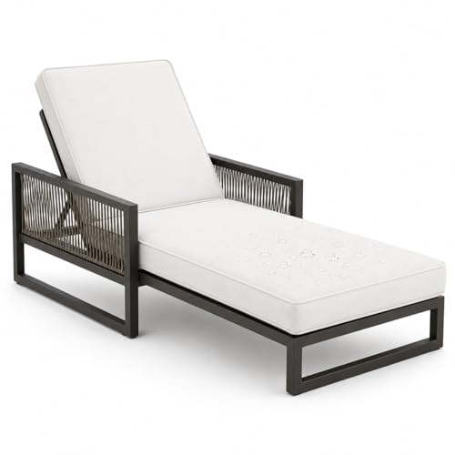 AZMAHT Auflage für Sonnenliege Wetterfest, Gartenliegen-Auflage mit 50D Schaumstoff, Wasserabweisendes Polyester, Polster für Liegestuhl Terrasse (Nur Auflage),Weiß,188x58x8cm