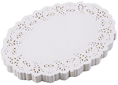 DECORA 16,5 x 22,9 cm ovale weiße Spitzen-Deckchen aus Papier für Hochzeitsdekoration, Tee-Party-Dekoration, 200 Stück