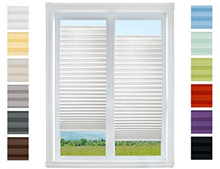 Plissee Rollo NACH MAß zum Anschrauben | TOP QUALITÄT Pearl Stoffkollektion | Halterungen zum Schrauben | Faltrollo Jalousie, Sichtschutz, Sonnenschutz Fenster (Weiß, B: 41-50cm, H: 171-190cm)