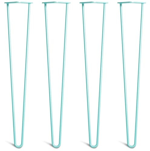 Desk & Dining Hairpin Legs, 71cm, Duck Egg Blue | Set of 4; 2 rod Classic 10mm; solid steel; thick 4mm base plates; screws, feet and build guide included