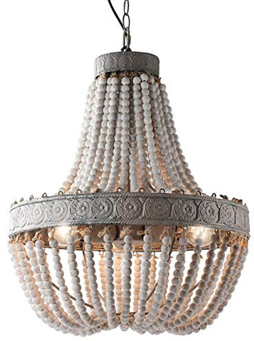 Newrays Retro Loft Vintage Rústico Ronda Cuentas De Madera Lámpara Colgante E27 Led Lámpara Colgante Decoración Luces Modernas Para La Sala De Estar Cocina Del Hotel (Middle)