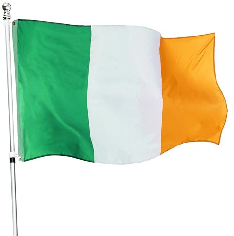 Drapeau de l'Irlande – 0,9 x 1,5 m Drapeau avec œillets métalliques – Drapeau irlandais St Patrick Décoration de fête Coupe du monde de football, rugby, supporters