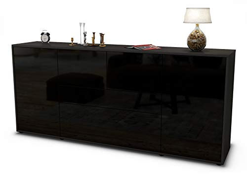 Stil.Zeit Sideboard Elisa, Korpus anthrazit matt, Front Hochglanz Schwarz (180x79x35cm) Push-to-Open Technik & Leichtlaufschienen