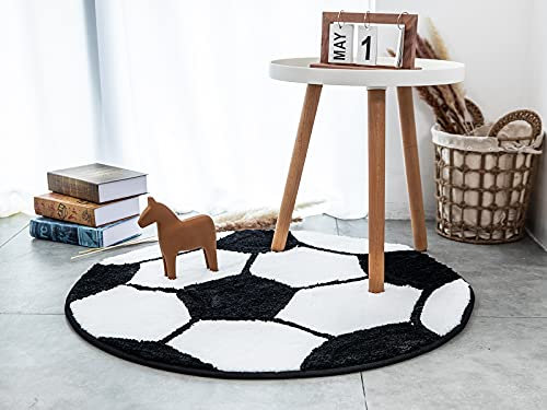 Kinderteppich Rund, Flauschige Weiche Waschbare Matten, Stuhl Matte Boden, Kindermatte fürs Kinderzimmer Wohnzimmer, Grösse: 80 cm Rund, Fußball