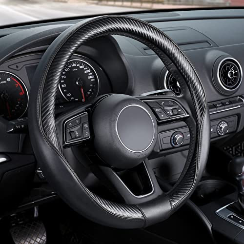 SEG Direct Lenkradhülle Lenkrad Abdeckung Lenkradbezug Klein Für Prius Civic Camaro Spark Rogue 35.5-36cm Außendurchmesser Leder Mit Kohlefasermuster Schwarz