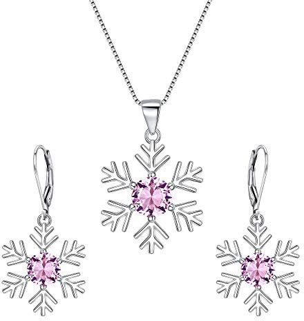 EVER FAITH Schneeflocke Schmuckset CZ 925 Sterling Silber Anhänger Halskette Set Brisur Ohrringe Rosa Silber-Ton