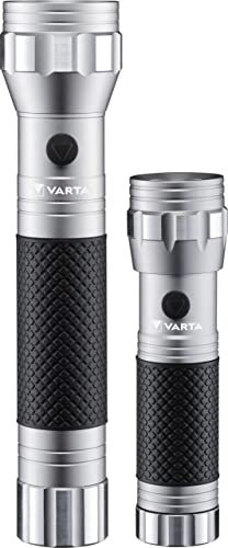 VARTA Taschenlampe LED Set (2 Stück), Brite Essential F10 & F20, Leuchte mit gummiertem Griff, Lampe, stoßfeste Taschenleuchte, unbestückt, 3x AAA & 2x C Batterien erforderlich