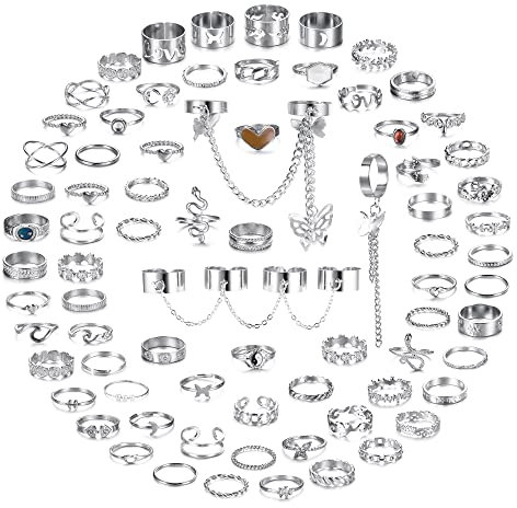 Milacolato 70 Stück Ring Set für Damen Mädchen Knöchelringe Daumenringe Silber Vintage Böhmische Gelenk Finger Midi Ringe Stapelringe Geschenk
