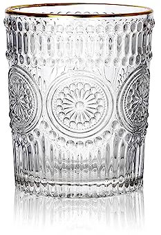 HOMLA Gläser Trinkglas Glas Wassergläser Saftgläser Gemusterte Tasse Transparent BARREL niedrig mit Goldrand 0,3 l