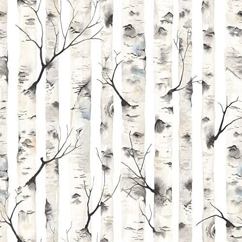 VEELIKE Tapete Baum Grau Aquarell Vintage Blumentapete Fototapete Dschungel Tropische Tapeten Selbstklebende Klebefolie Blumen Dekoration Schlafzimmer Wohnzimmer Möbelfolie Muster 44.5cm×300cm